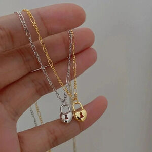 925 Sterling Silver Heart Lock Necklace Dainty Tiny Locket Chain Necklace